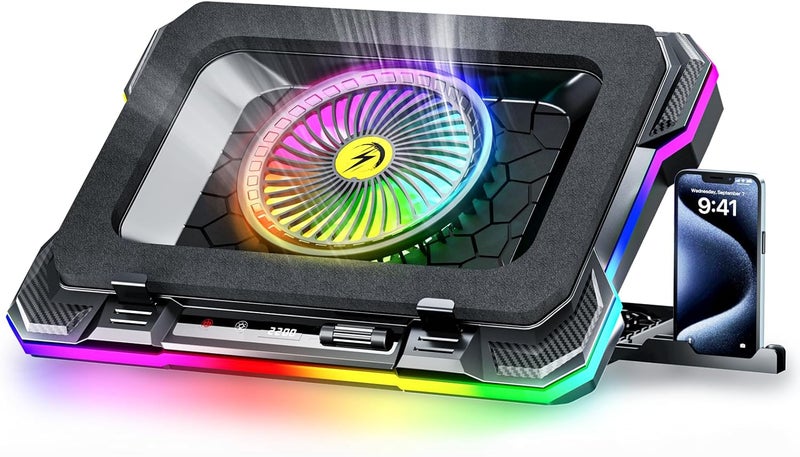 ChillCore RGB Gaming Laptop Cooling Pad with 5.5" Turbo Fan, Rapid Cooling for 15.6-19.3" Laptops, Variable Speed Control, 7 Adjustable Heights - K1 5V RGB - Image 1
